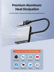 CABLETIME HDMI Capture Card with 4K@30Hz Loop-Out, 1080p@60Hz Capture, Mic & Headphone Ports