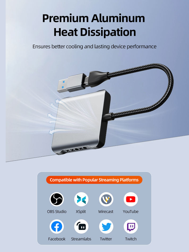 CABLETIME HDMI Capture Card with 4K@30Hz Loop-Out, 1080p@60Hz Capture, Mic & Headphone Ports