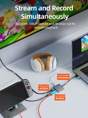CABLETIME HDMI Capture Card with 4K@30Hz Loop-Out, 1080p@60Hz Capture, Mic & Headphone Ports