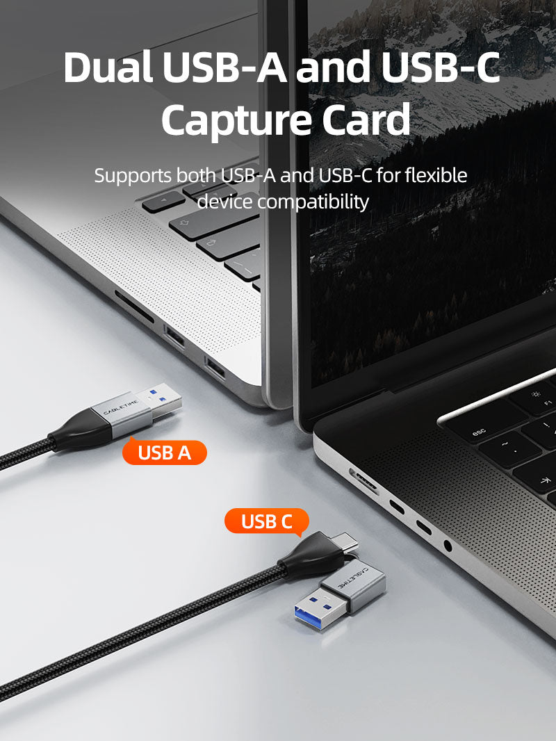 CABLETIME HDMI Capture Card with 4K@30Hz Loop-Out, 1080p@60Hz Capture, Mic & Headphone Ports
