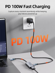 CABLETIME HDMI Capture Card with 100W PD, 4K@30Hz Input / 1080p@60Hz Capture, USB-A + USB-C
