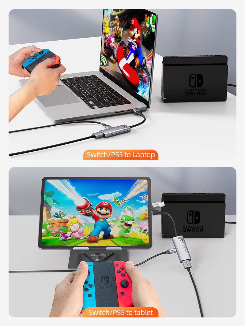 CABLETIME HDMI Capture Card with 100W PD, 4K@30Hz Input / 1080p@60Hz Capture, USB-A + USB-C