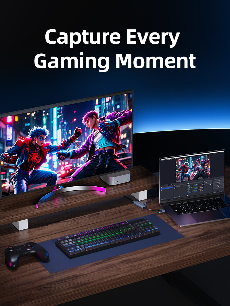 CABLETIME HDMI Capture Card with 100W PD, 4K@30Hz Input / 1080p@60Hz Capture, USB-A + USB-C