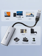 CABLETIME HDMI Capture Card with 100W PD, 4K@30Hz Input / 1080p@60Hz Capture, USB-A + USB-C