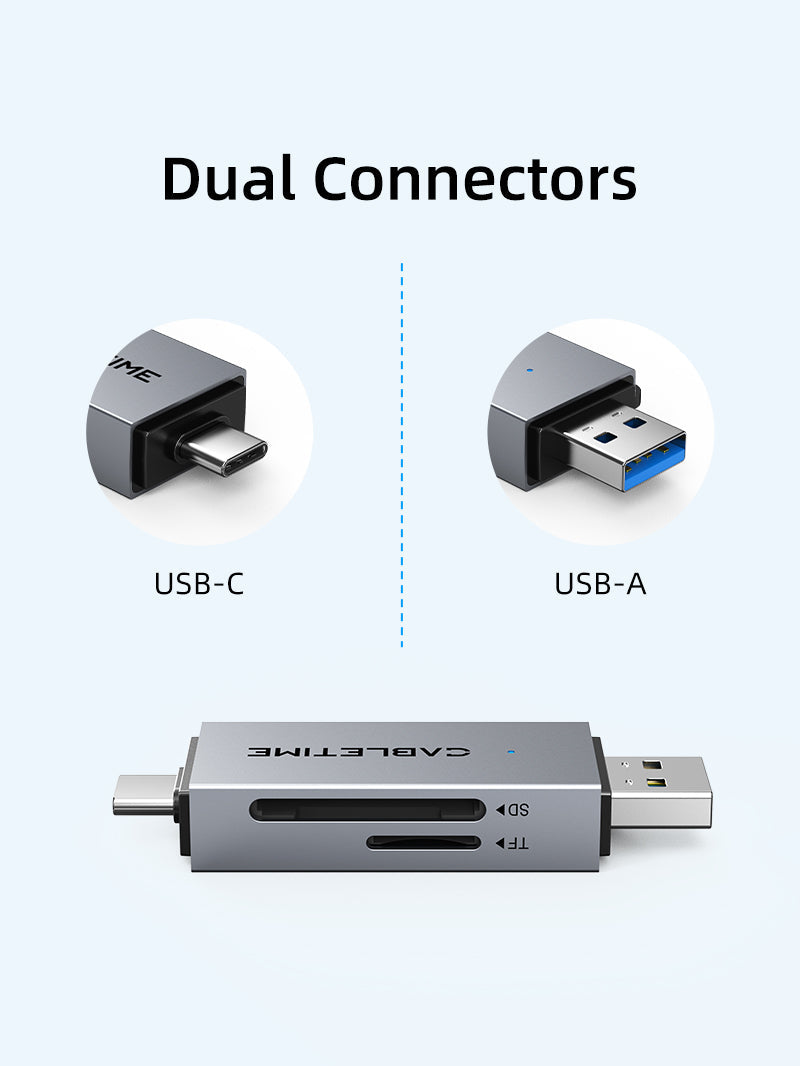 CABLETIME High Speed USB-C and USB 3.0 to SD / Micro SD Card Reader