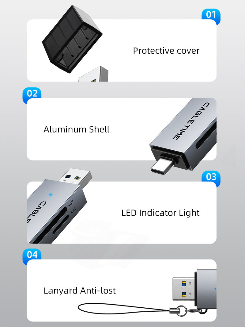 CABLETIME High Speed USB-C and USB 3.0 to SD / Micro SD Card Reader