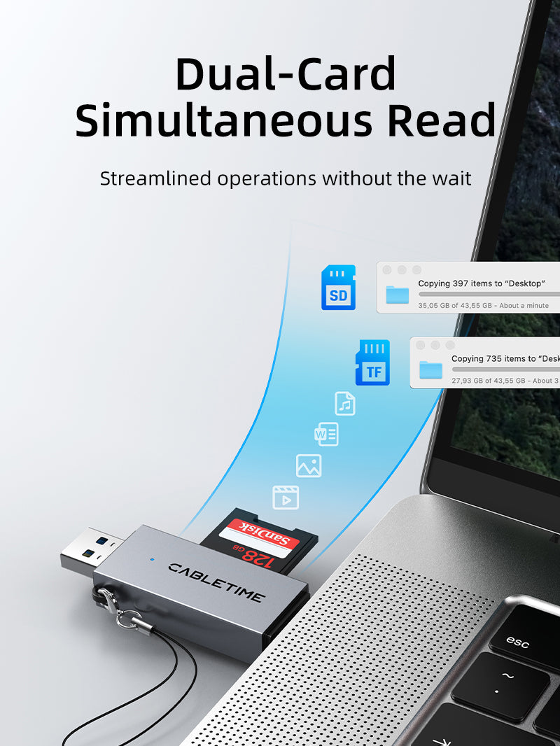 CABLETIME High Speed USB-C and USB 3.0 to SD / Micro SD Card Reader