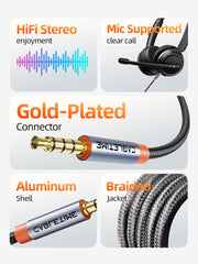 CABLETIME 3.5mm TRRS Male-to-Male Audio Cable with Microphone Support, 0.5m–5m
