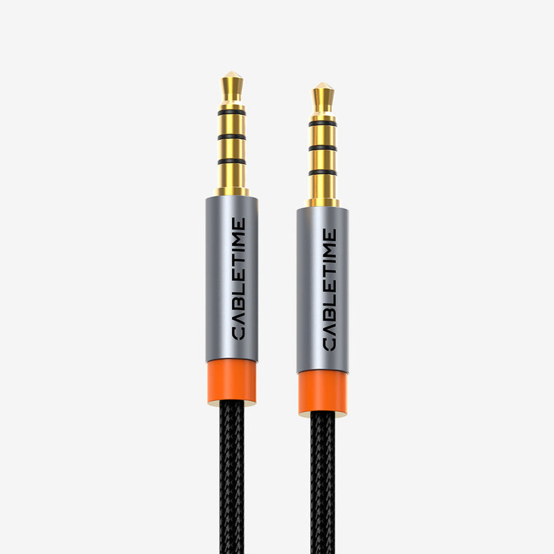 CABLETIME 3.5mm TRRS Male-to-Male Audio Cable with Microphone Support, 0.5m–5m