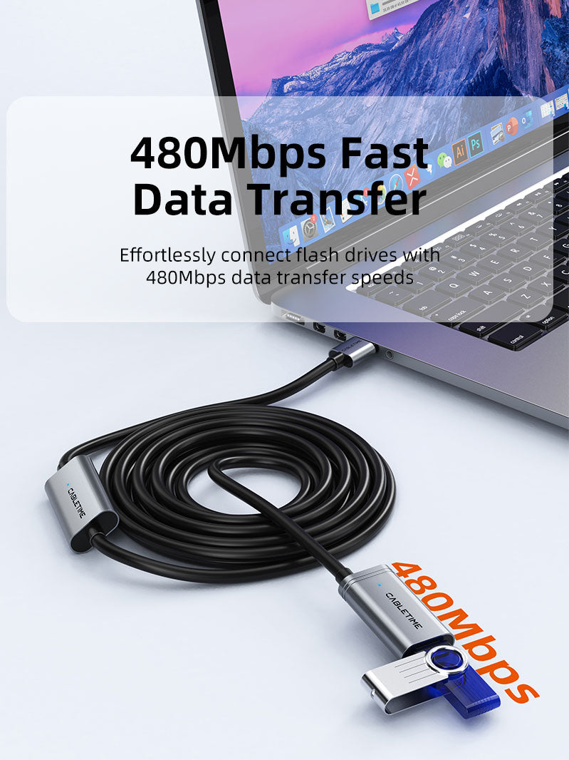 CABLETIME Active USB 2.0 A Male to A Female Extension Cable 5m / 10m / 15m / 20m / 25m / 30m