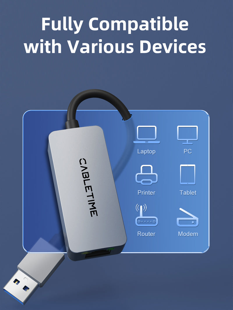 CABLETIME 2.5Gbps USB 3.0-A to RJ45 Ethernet Adapter