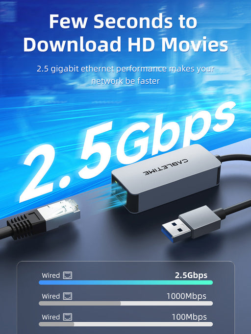 CABLETIME 2.5Gbps USB 3.0-A to RJ45 Ethernet Adapter