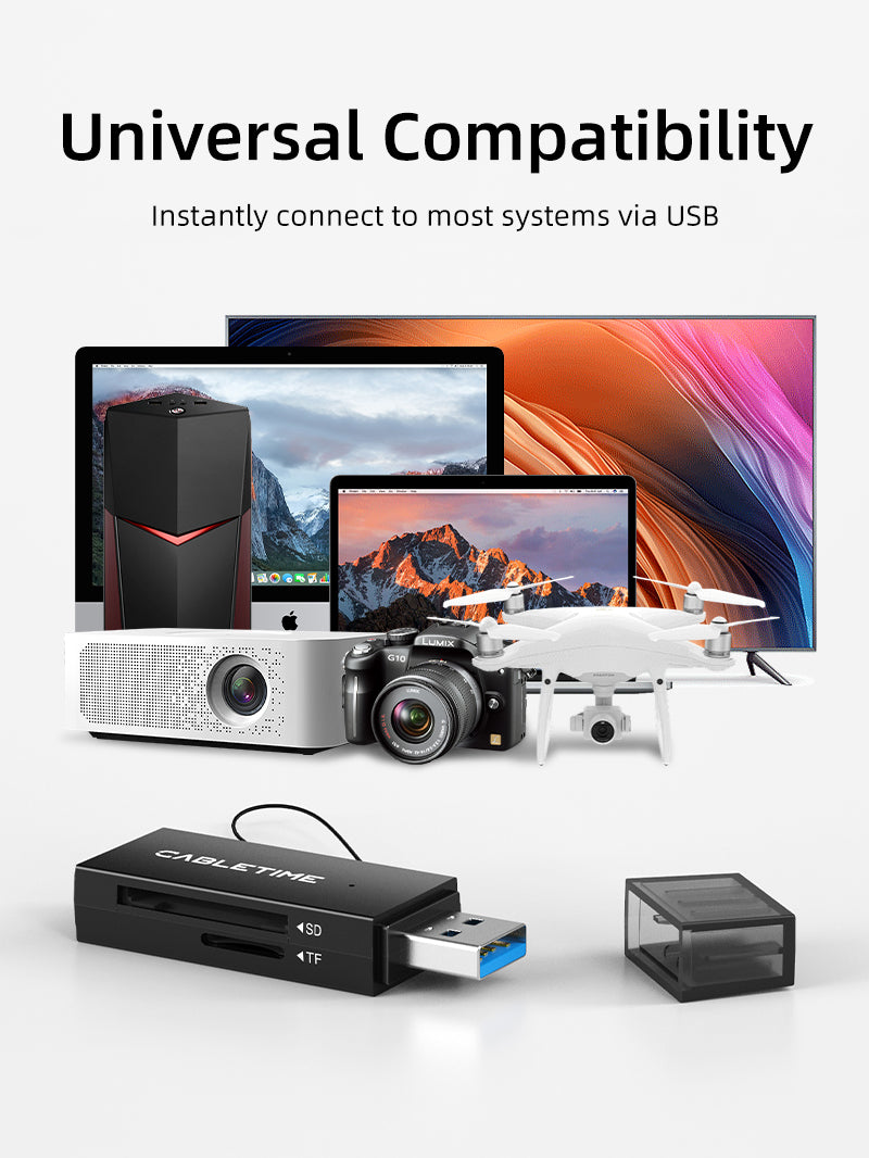 CABLETIME Portable USB 3.0-A to SD / Micro SD Card Reader