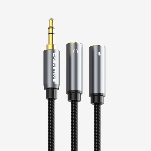 CABLETIME 3.5mm four-pole headset splitter for headphone and microphone CT-AV309-P12G4P-S