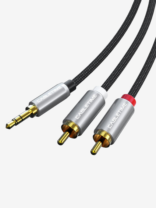 CABLETIME 3.5mm Male to Dual RCA Male Stereo Audio Cable, 1m–5m