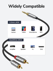 CABLETIME 3.5mm Male to Dual RCA Male Stereo Audio Cable, 1m–5m