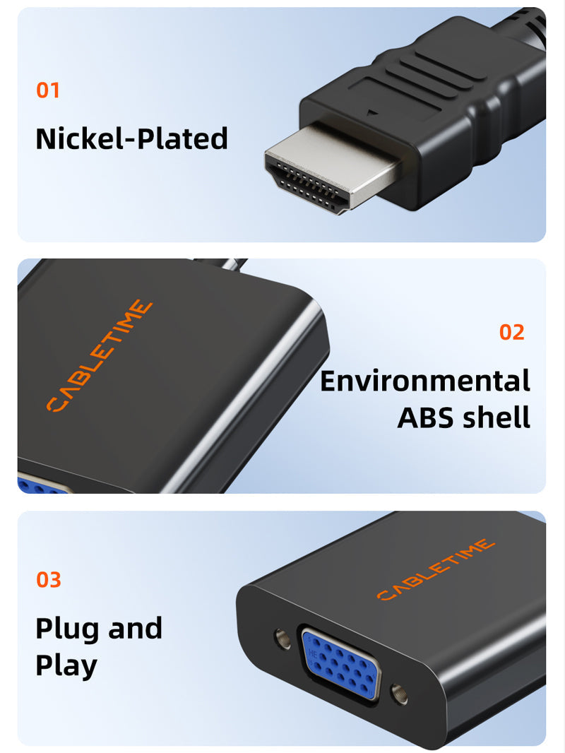 CABLETIME 1080p HDMI Male to VGA Female Video Converter Adapter