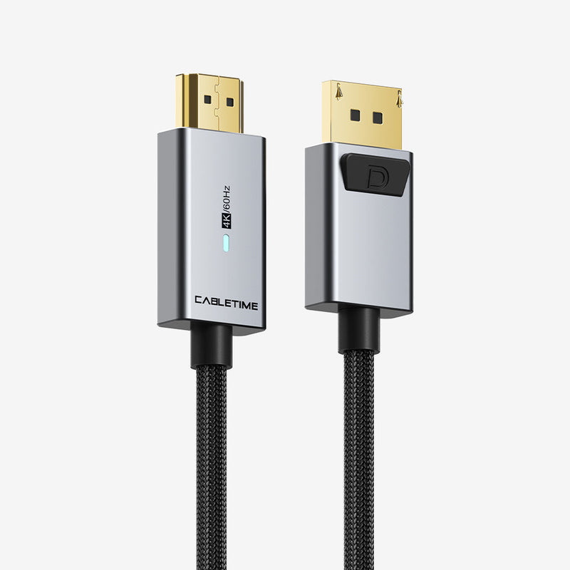 CABLETIME premium DisplayPort to HDMI cable supporting 4K at 60Hz CT-AV585-P02G4K60-S