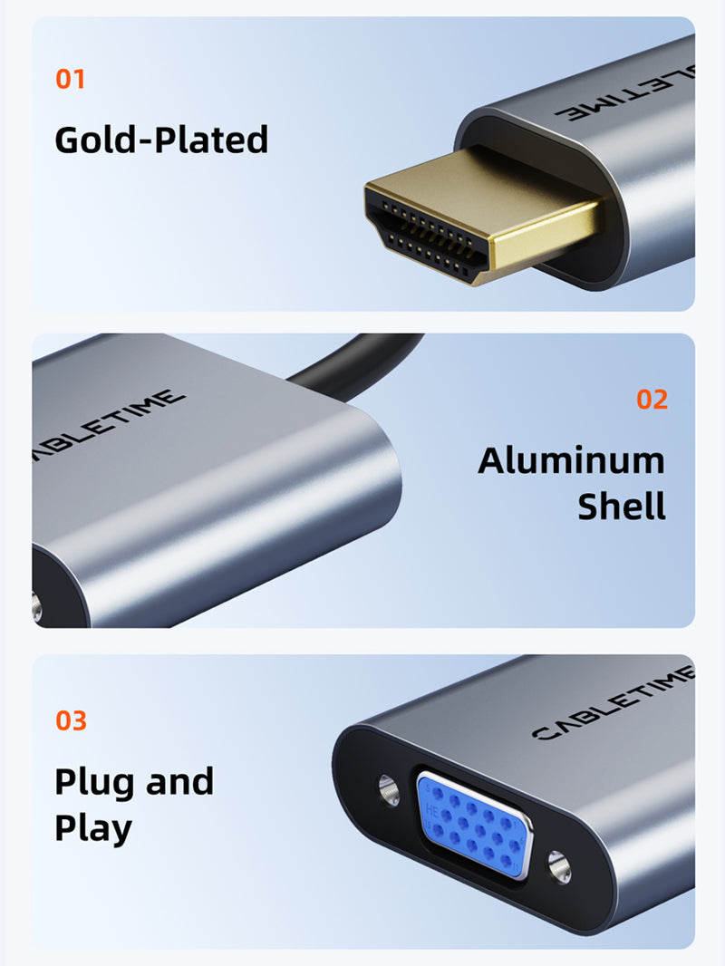 CABLETIME HDMI to VGA Adapter 1080p Female to Male for Laptop TV Projector