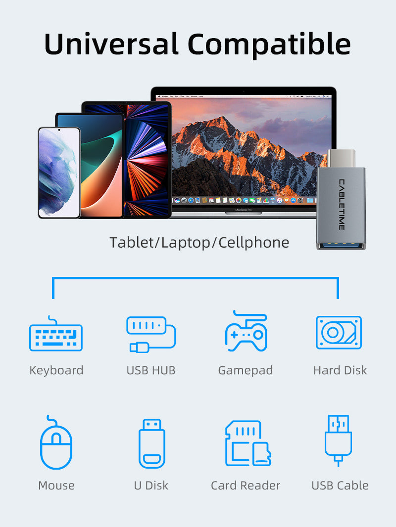 CABLETIME USB-C to USB-A 3.0 OTG Adapter, 5Gbps