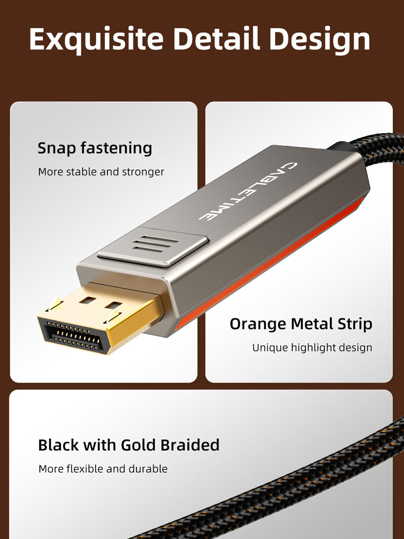 CABLETIME Bidirectional USB-C to DisplayPort 1.4 Cable, 8K@60Hz / 4K@144Hz, 1m–3m