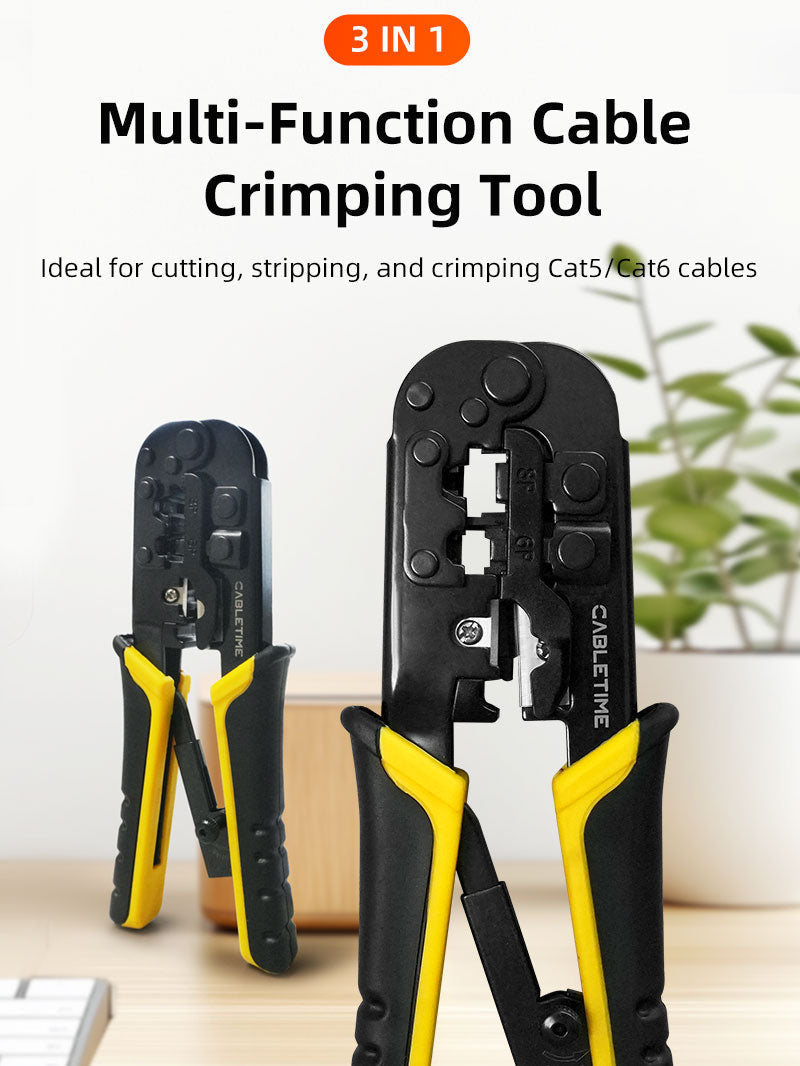 CABLETIME RJ45 Cat5 Cat6 Cable Crimping Tool for Ethernet & Telephone Cables