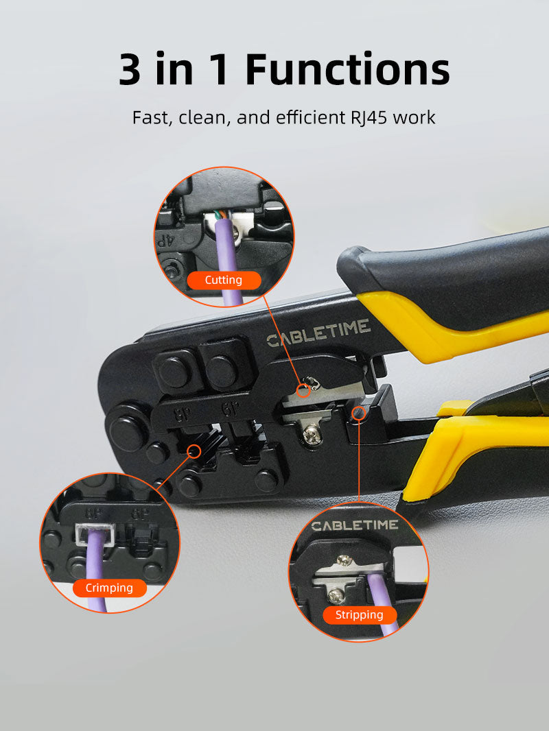 CABLETIME RJ45 Cat5 Cat6 Cable Crimping Tool for Ethernet & Telephone Cables
