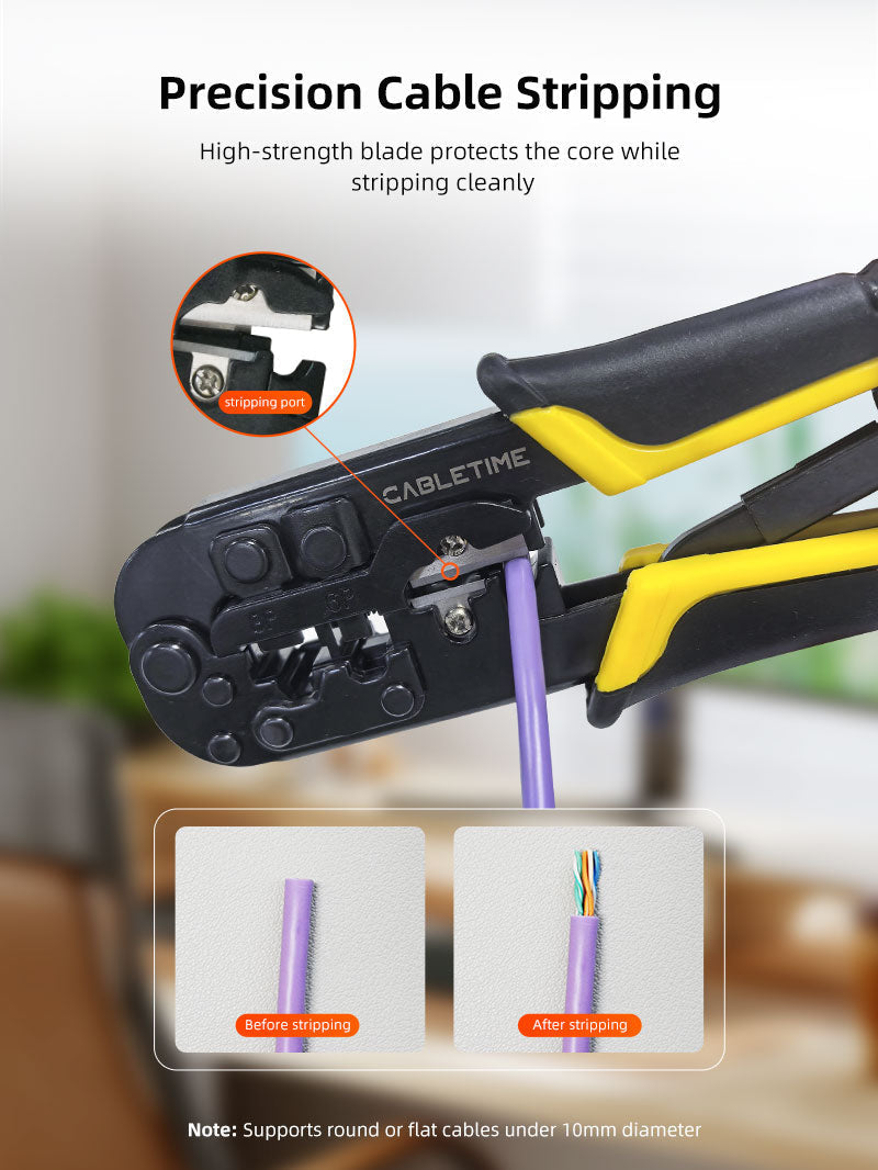 CABLETIME RJ45 Cat5 Cat6 Cable Crimping Tool for Ethernet & Telephone Cables