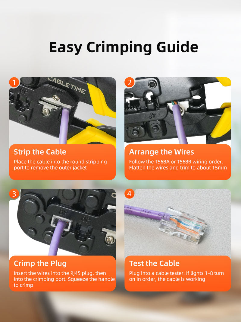 CABLETIME RJ45 Cat5 Cat6 Cable Crimping Tool for Ethernet & Telephone Cables