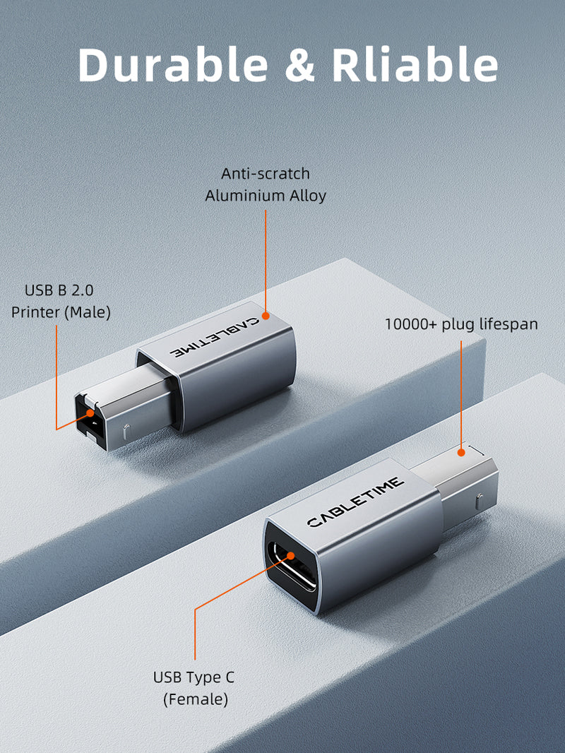 CABLETIME USB-C Female to USB-B Male Printer Adapter, 480Mbps