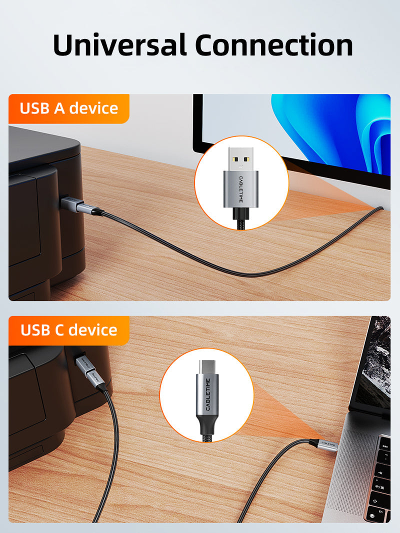 CABLETIME USB-C Female to USB-B Male Printer Adapter, 480Mbps