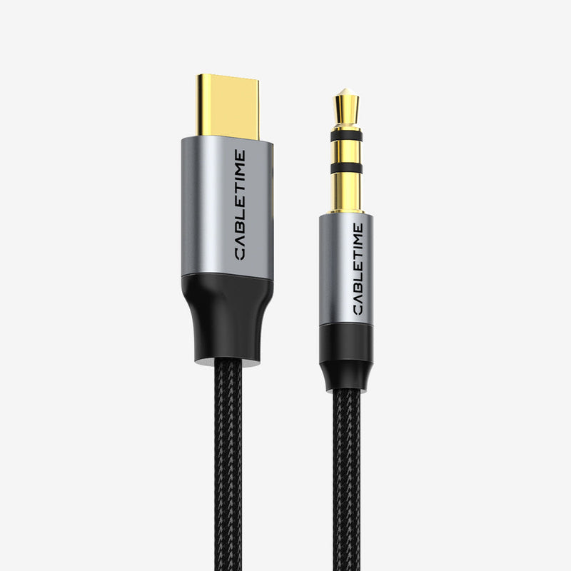 CABLETIME USB-C to 3.5mm Male AUX Audio Cable with Integrated DAC, 1m