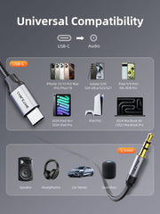 CABLETIME USB-C to 3.5mm Male AUX Audio Cable with Integrated DAC, 1m