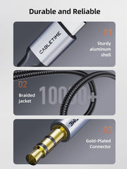 CABLETIME USB-C to 3.5mm Male AUX Audio Cable with Integrated DAC, 1m