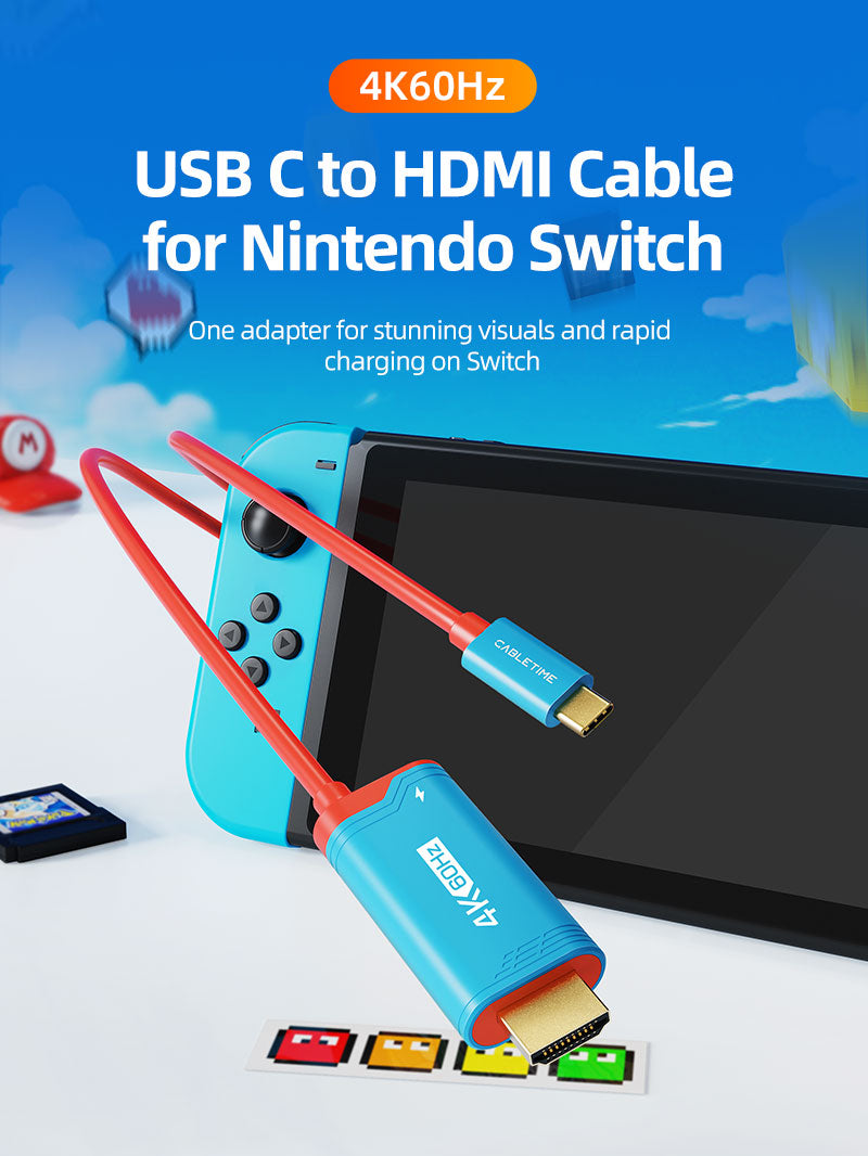 CABLETIME 4K60Hz USB C to HDMI Adapter Cable for Nintendo Switch 2 Mini Dock with PD100W