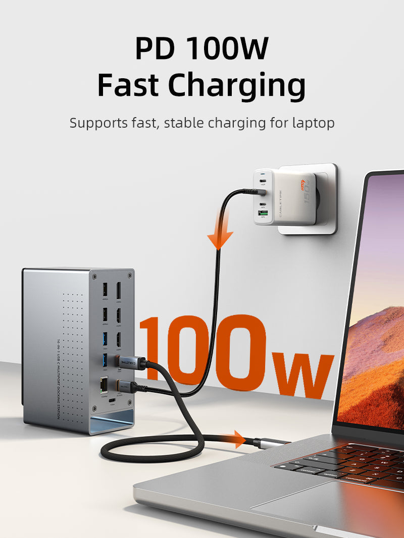 CABLETIME Three Monitor 16-in-1 USB Type-C Docking Station with SSD Enclosure