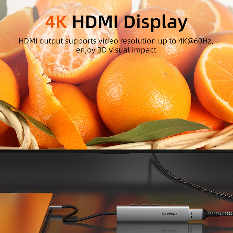 CABLETIME 6 IN 1 USB C Hub with HDMI and 100W Power Delivery for Macbook Pro Air
