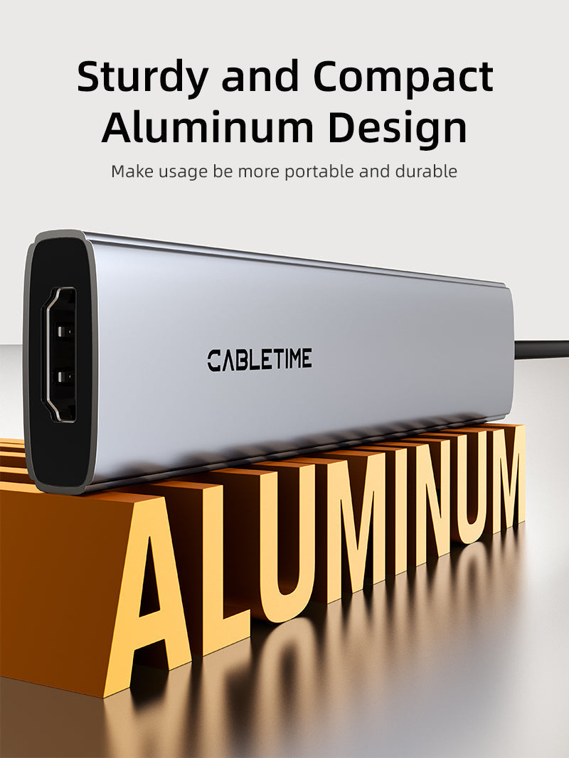 CABLETIME 6 IN 1 USB C Hub with HDMI and 100W Power Delivery for Macbook Pro Air