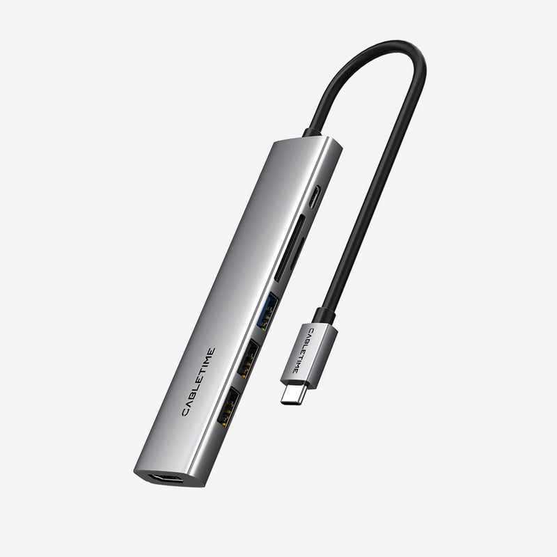 CABLETIME Ultra Slim Aluminum Multiport 7-in-1 USB-C Hub for MacBook Pro
