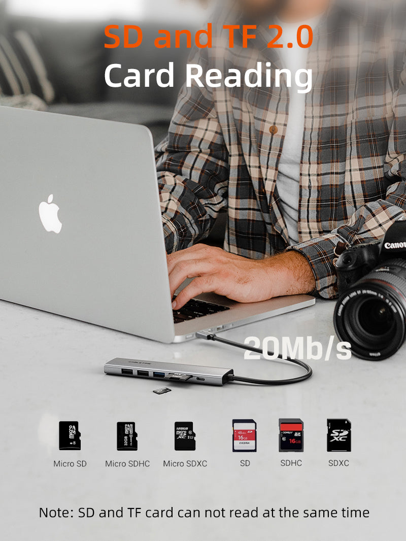 CABLETIME Ultra Slim Aluminum Multiport 7-in-1 USB-C Hub for MacBook Pro