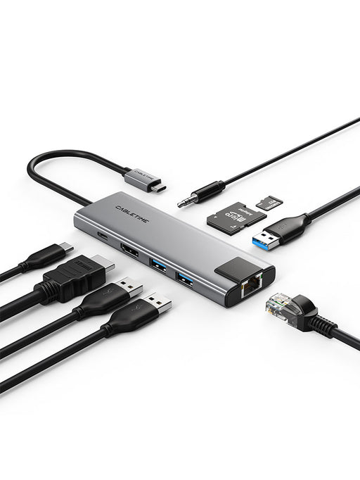 CABLETIME 9-in-1 USB-C Hub with 4K HDMI, Charging, Ethernet & Audio Jack
