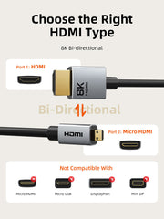 CABLETIME 8K60Hz Micro HDMI to HDMI Cable Bi-Direction for Raspberry Pi 4