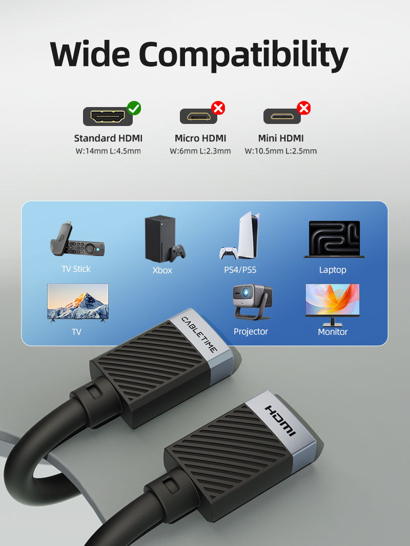 CABLETIME HDMI Female to Female Extension Cable 4K@60Hz, 0.5m