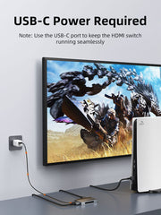 CABLETIME 3-Port HDMI Switch, 4K@60Hz, IR Remote + Manual Control