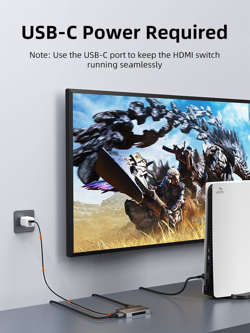 CABLETIME 3-Port HDMI Switch, 4K@60Hz, IR Remote + Manual Control