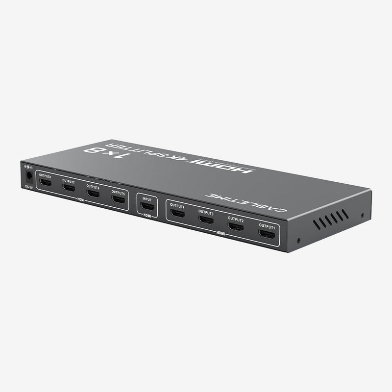 CABLETIME 1×8 HDMI Splitter Distribution Amplifier, 4K@30Hz, 1 Input to 8 Displays