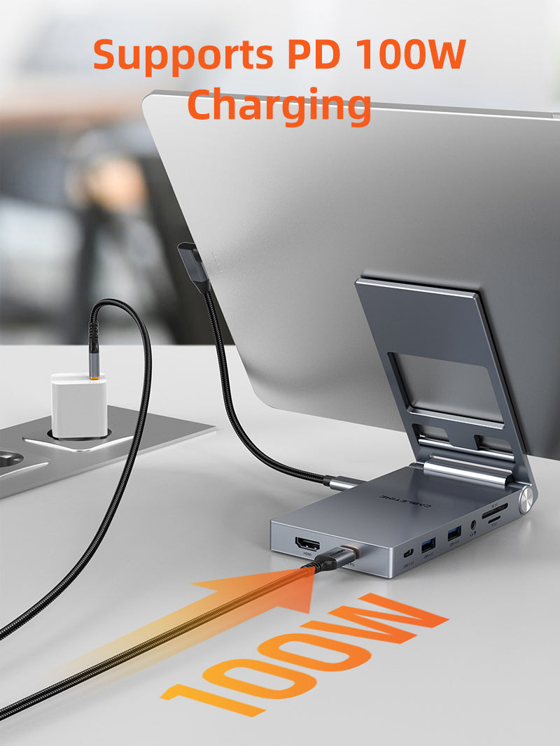CABLETIME 8-in-1 USB-C Hub with Foldable Stand for iPad Pro / Android Tablet