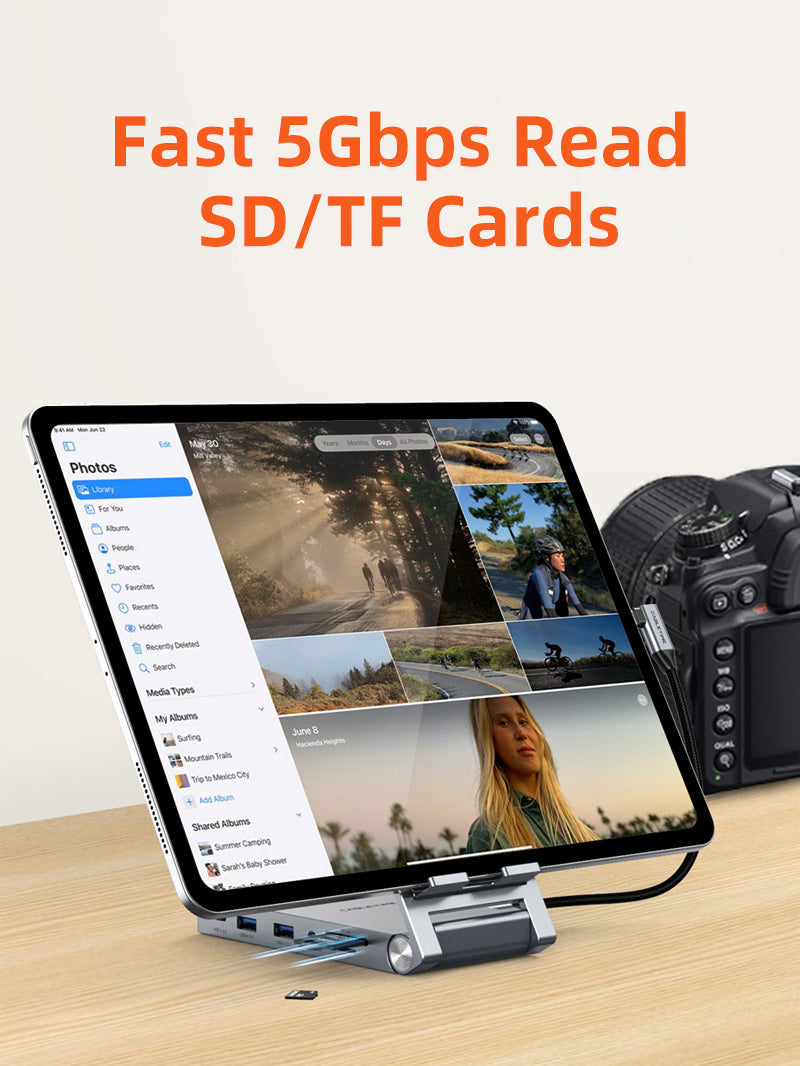 CABLETIME 8-in-1 USB-C Hub with Foldable Stand for iPad Pro / Android Tablet