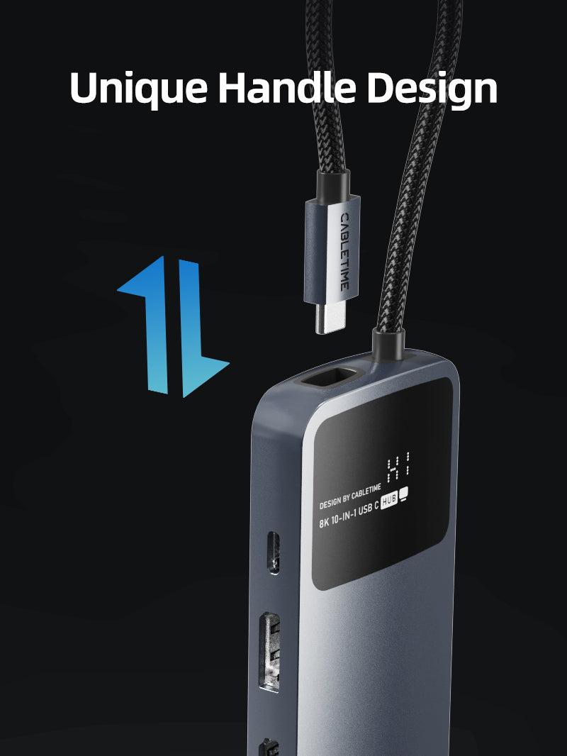 CABLETIME 10-in-1 8K USB-C Hub for Dual 4K 60Hz Monitor