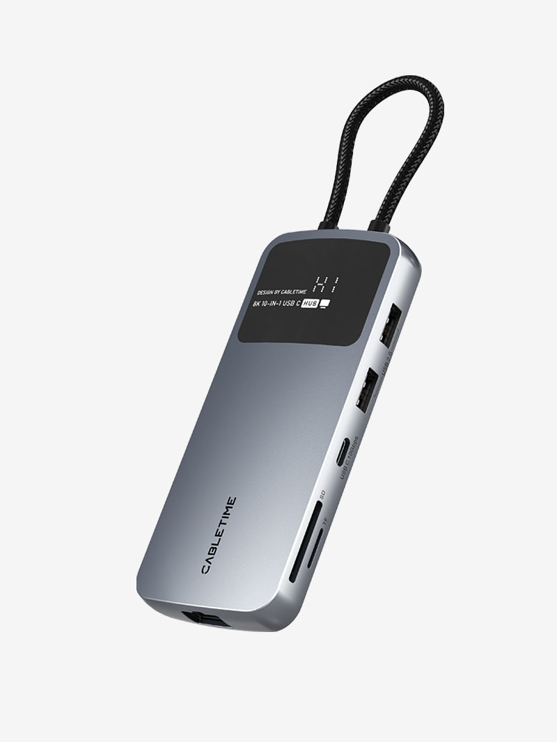 CABLETIME 10-in-1 8K USB-C Hub for Dual 4K 60Hz Monitor